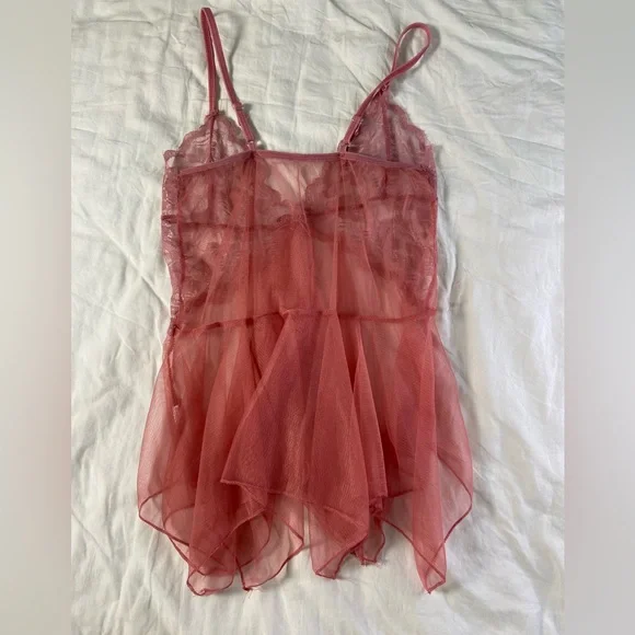 Vintage Y2k Sheer Pink Lace Hanky Hem Fairy Cami Top Whimsigoth Fairy - Picture 11 of 16